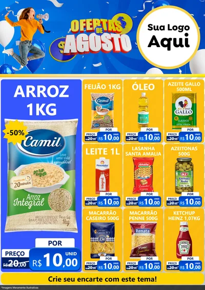 Modelo de Encarte para Encarte A4 Vertical com o tema Ofertas de Agosto para Supermercado