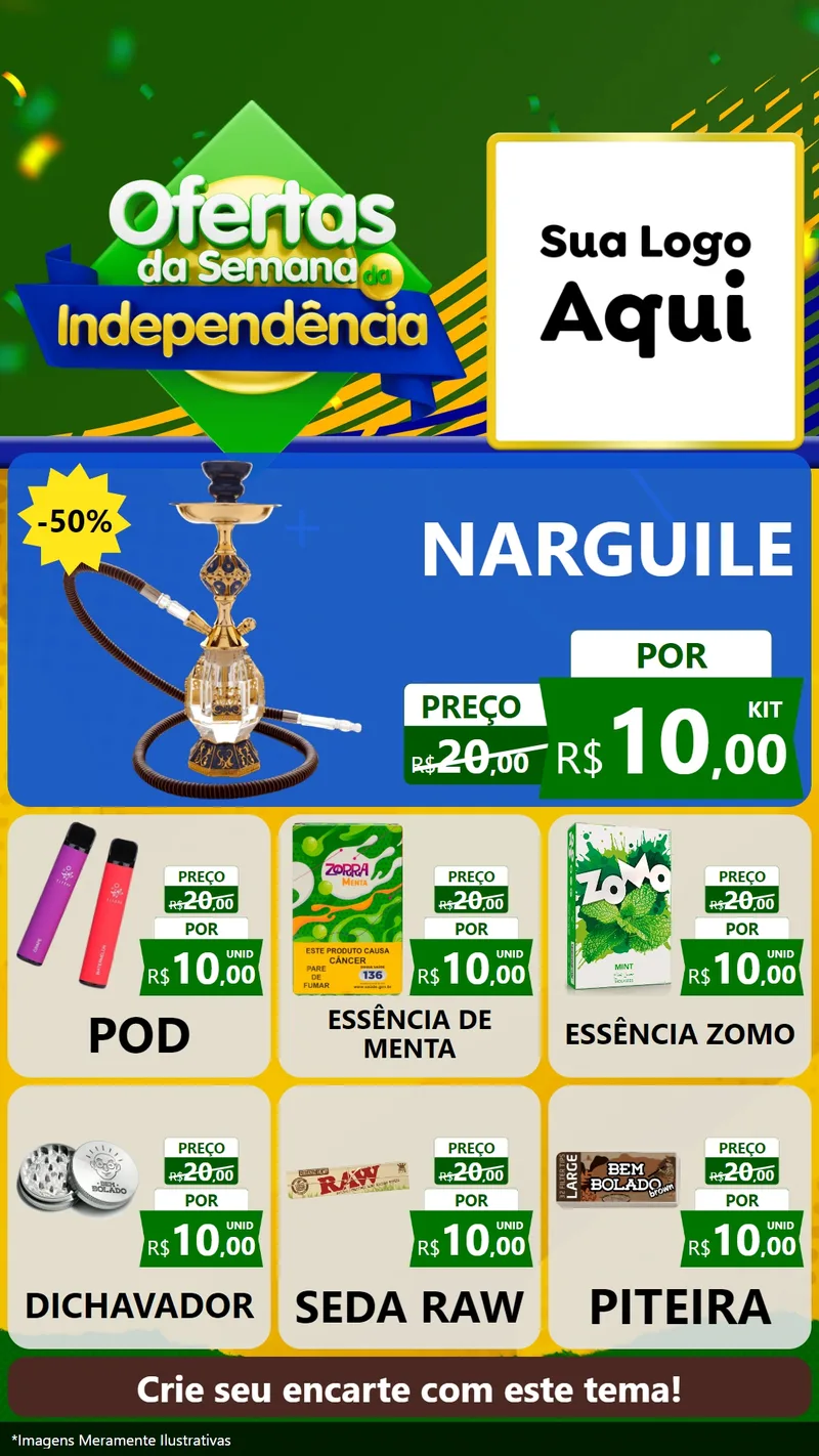 Modelo de Rede Social para Stories com o tema Ofertas da Semana da Independência para Tabacaria