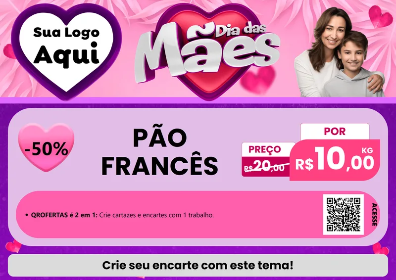 Modelo de Cartaz para Cartaz A4 Horizontal com o tema Dia das Mães para Padaria