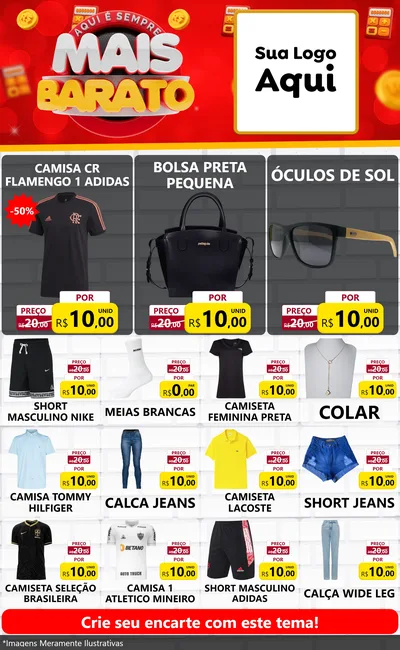 Modelo de Encarte para Encarte Grande com o tema Mais Barato para Roupas e acessórios