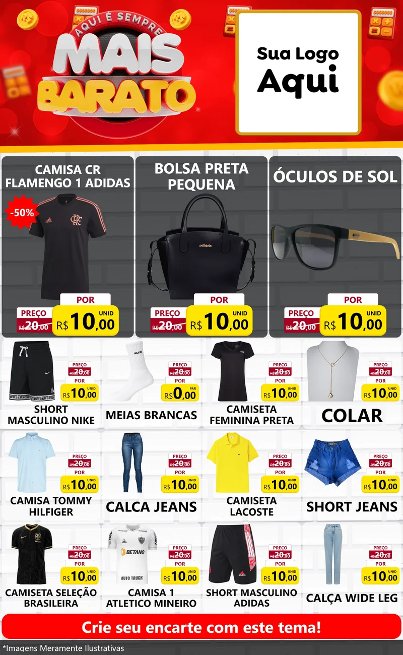 Modelo de Encarte para Encarte Grande com o tema Mais Barato para Roupas e acessórios