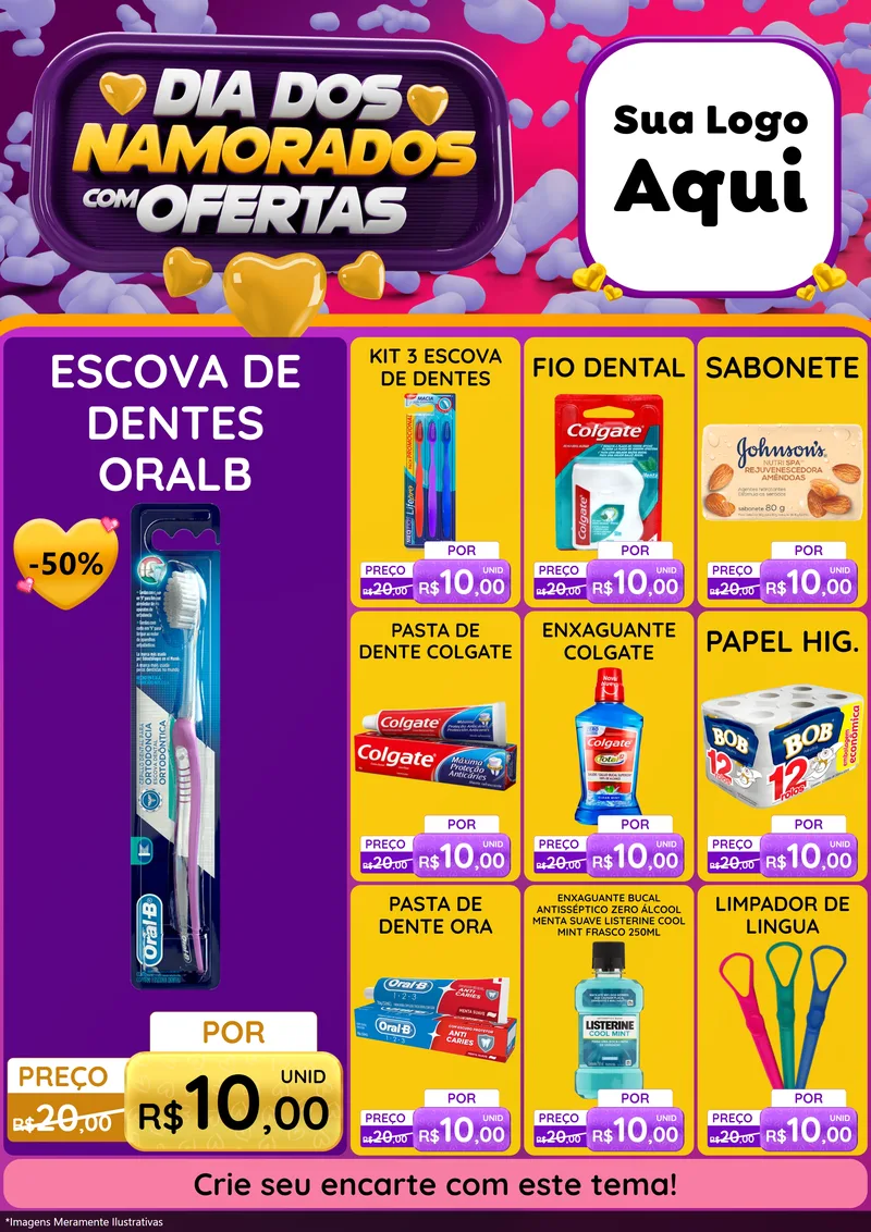 Modelo de Encarte para Encarte A4 Vertical com o tema Dia Dos Namorados Com Ofertas para Higiene Pessoal