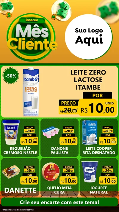 Modelo de Rede Social para Stories com o tema Especial Mês do Cliente para Frios e Laticínios