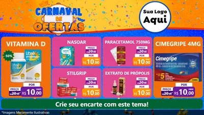 Modelo de TV para TV Horizontal com o tema Carnaval de Ofertas para Farmácia