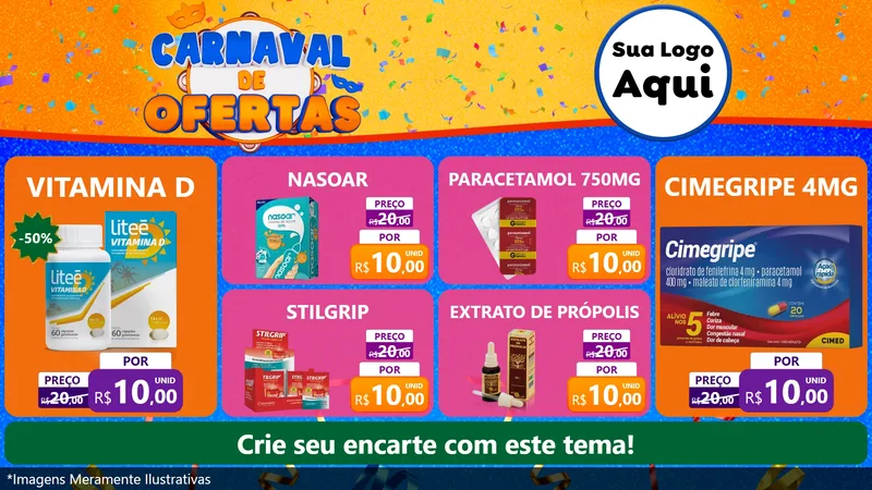 Modelo de TV para TV Horizontal com o tema Carnaval de Ofertas para Farmácia