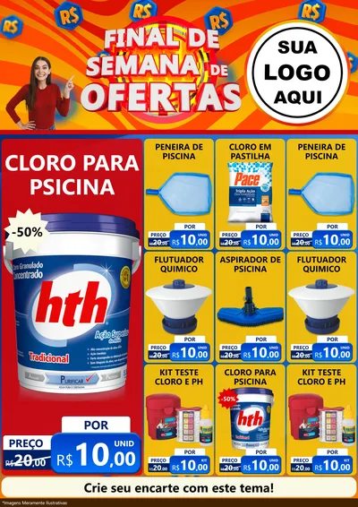 Modelo de Encarte para Encarte A4 Vertical com o tema Final de Semana de Ofertas para Produtos para Piscina