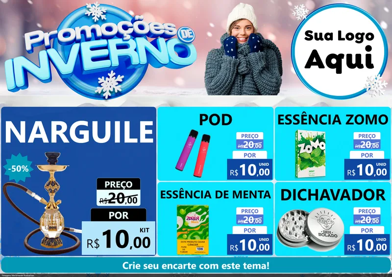 Modelo de Encarte para Encarte A4 Horizontal com o tema Promoções de Inverno para Tabacaria