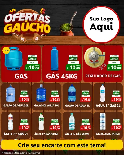 Modelo de Rede Social para Feed Instagram com o tema Ofertas Dia do Gaúcho para Água e gás