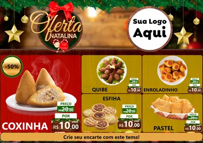 Modelo de Encarte para Encarte A4 Horizontal com o tema Ofertas Natalina para Salgadaria