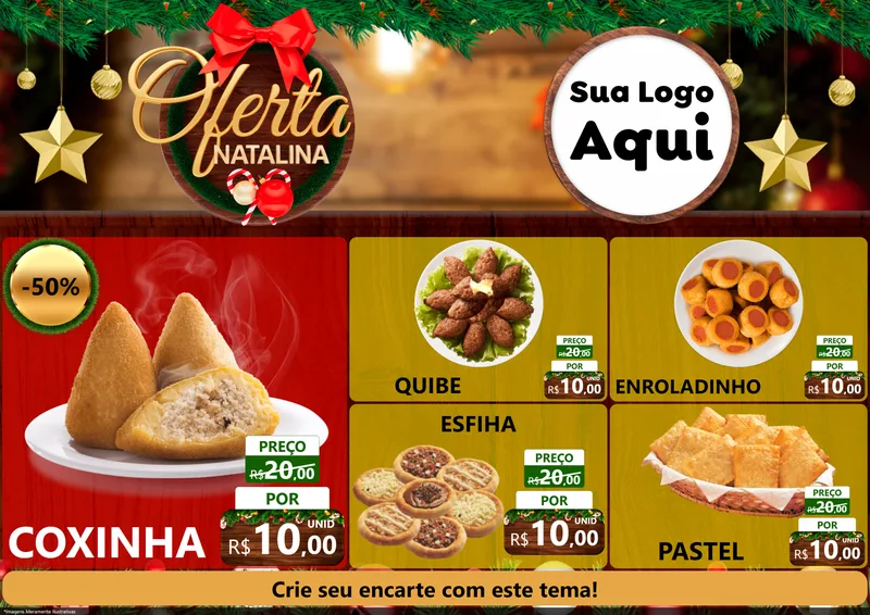Modelo de Encarte para Encarte A4 Horizontal com o tema Ofertas Natalina para Salgadaria