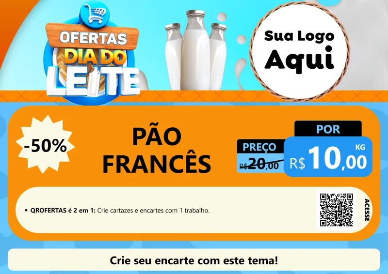 Modelo de Cartaz para Cartaz A4 Horizontal com o tema Ofertas Dia do Leite para Padaria