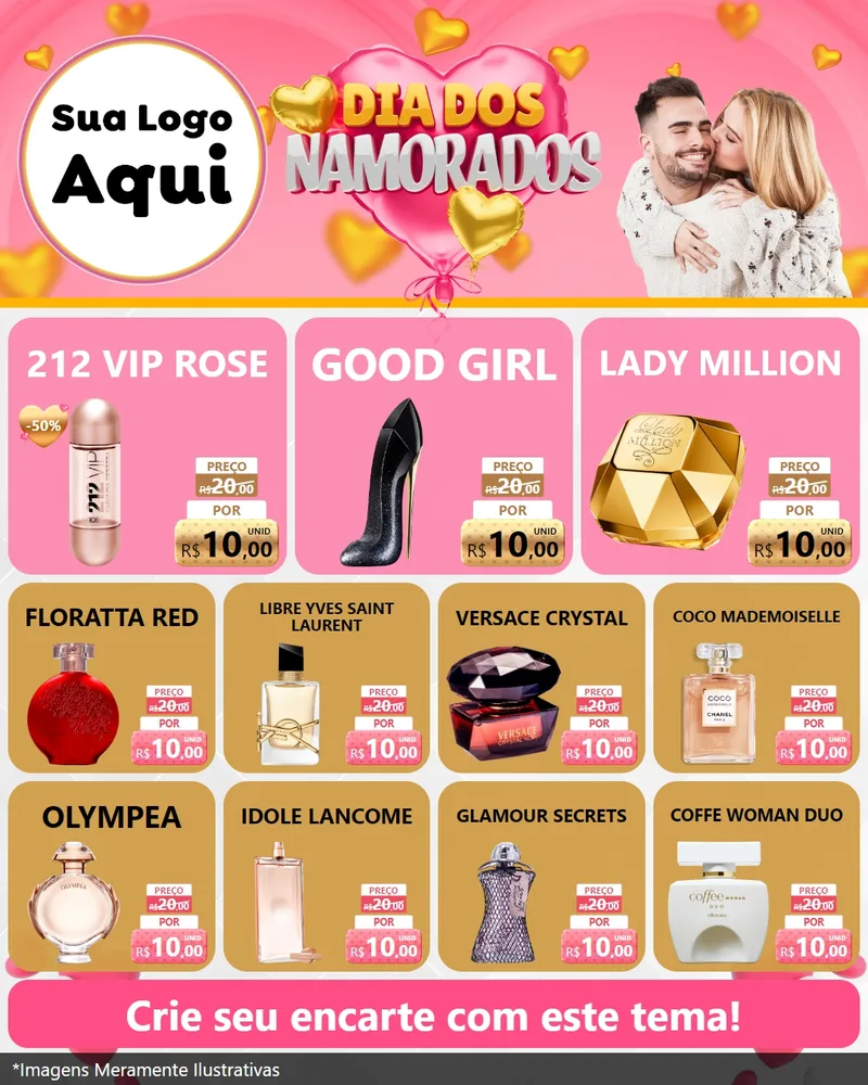 Modelo de Rede Social para Feed Instagram com o tema Dia dos Namorados para Perfumes