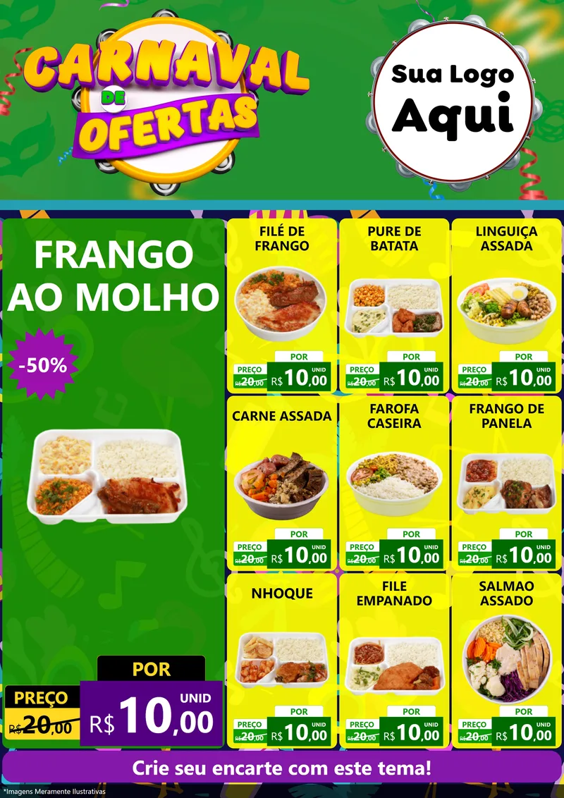 Modelo de Encarte para Encarte A4 Vertical com o tema Carnaval de Ofertas para Restaurante