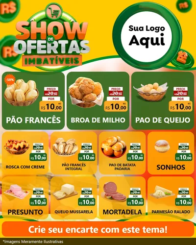 Modelo de Rede Social para Feed Instagram com o tema Show de Ofertas Imbatíveis para Padaria