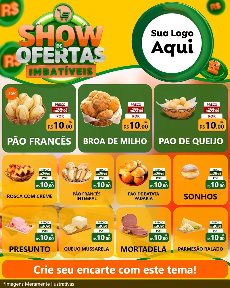 Modelo de Rede Social para Feed Instagram com o tema Show de Ofertas Imbatíveis para Padaria