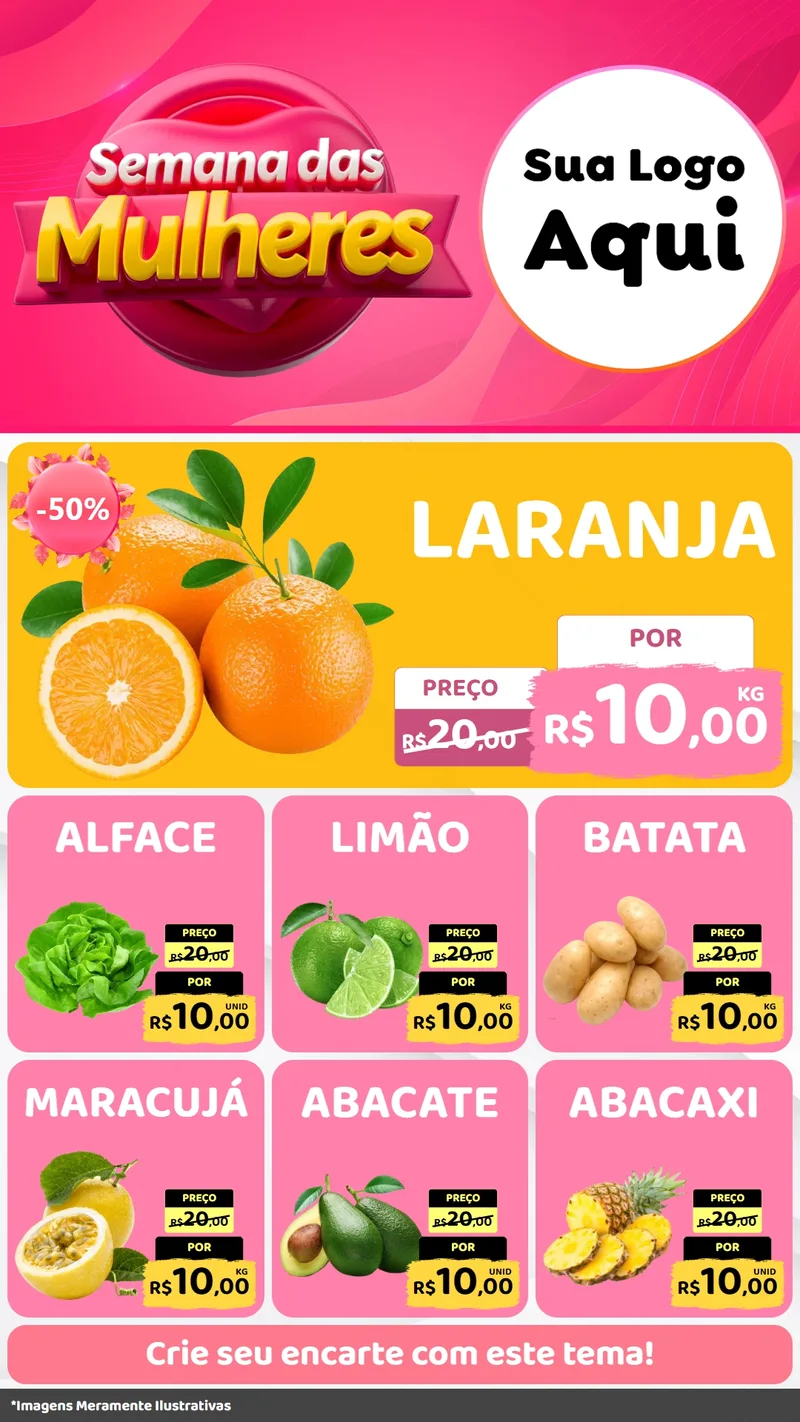 Modelo de Rede Social para Stories com o tema Semana das Mulheres para Hortifrúti