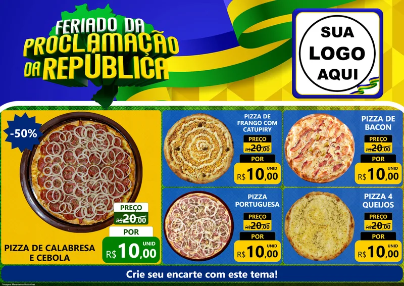Modelo de Encarte para Encarte A4 Horizontal com o tema Feriado da Proclamação da República para Pizzaria