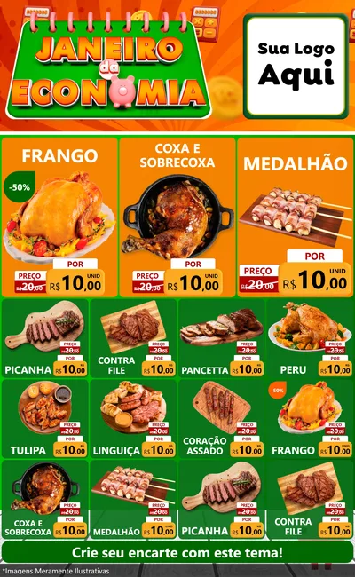 Modelo de Encarte para Encarte Grande com o tema Janeiro da Economia para Assados