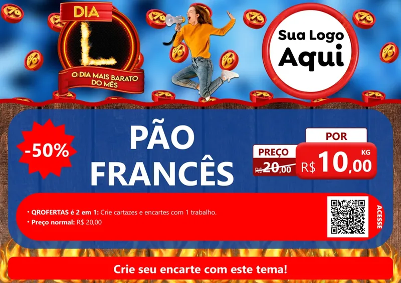 Modelo de Cartaz para Cartaz A4 Horizontal com o tema Dia L - O Dia Mais Barato Do Mês para Padaria