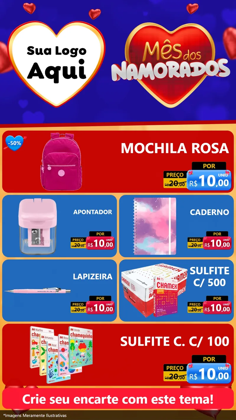 Modelo de TV para TV Vertical com o tema Mês dos Namorados para Papelaria