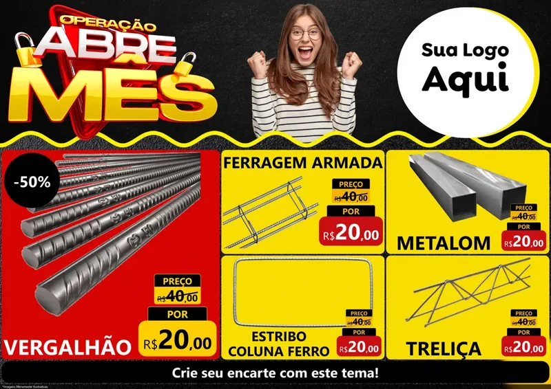 Modelo de Encarte para Encarte A4 Horizontal com o tema Operação Abre Mês para Ferragens