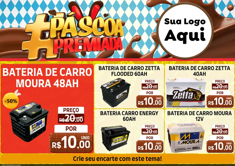 Modelo de Encarte para Encarte A4 Horizontal com o tema Páscoa Premiada para Baterias Elétricas