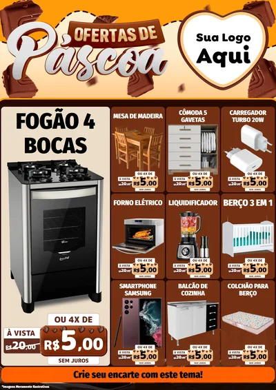 Modelo de Encarte para Encarte A4 Vertical com o tema Ofertas de Páscoa para Móveis e Eletro
