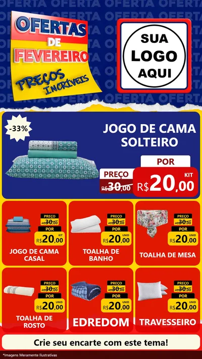 Modelo de Rede Social para Stories com o tema Ofertas de Fevereiro - Preços Incríveis para Cama, Mesa e Banho