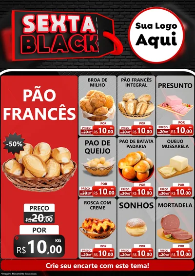 Modelo de Encarte para Encarte A4 Vertical com o tema Sexta Black para Padaria
