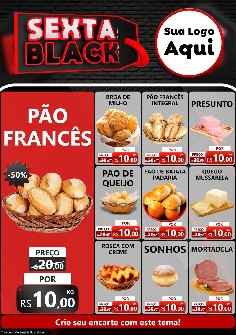 Modelo de Encarte para Encarte A4 Vertical com o tema Sexta Black para Padaria