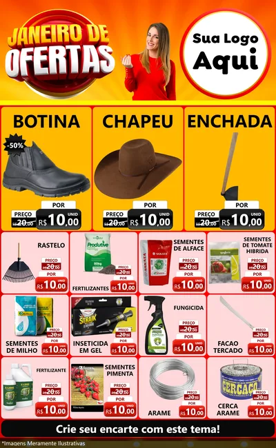 Modelo de Encarte para Encarte Grande com o tema Janeiro de Ofertas para Agropecuária
