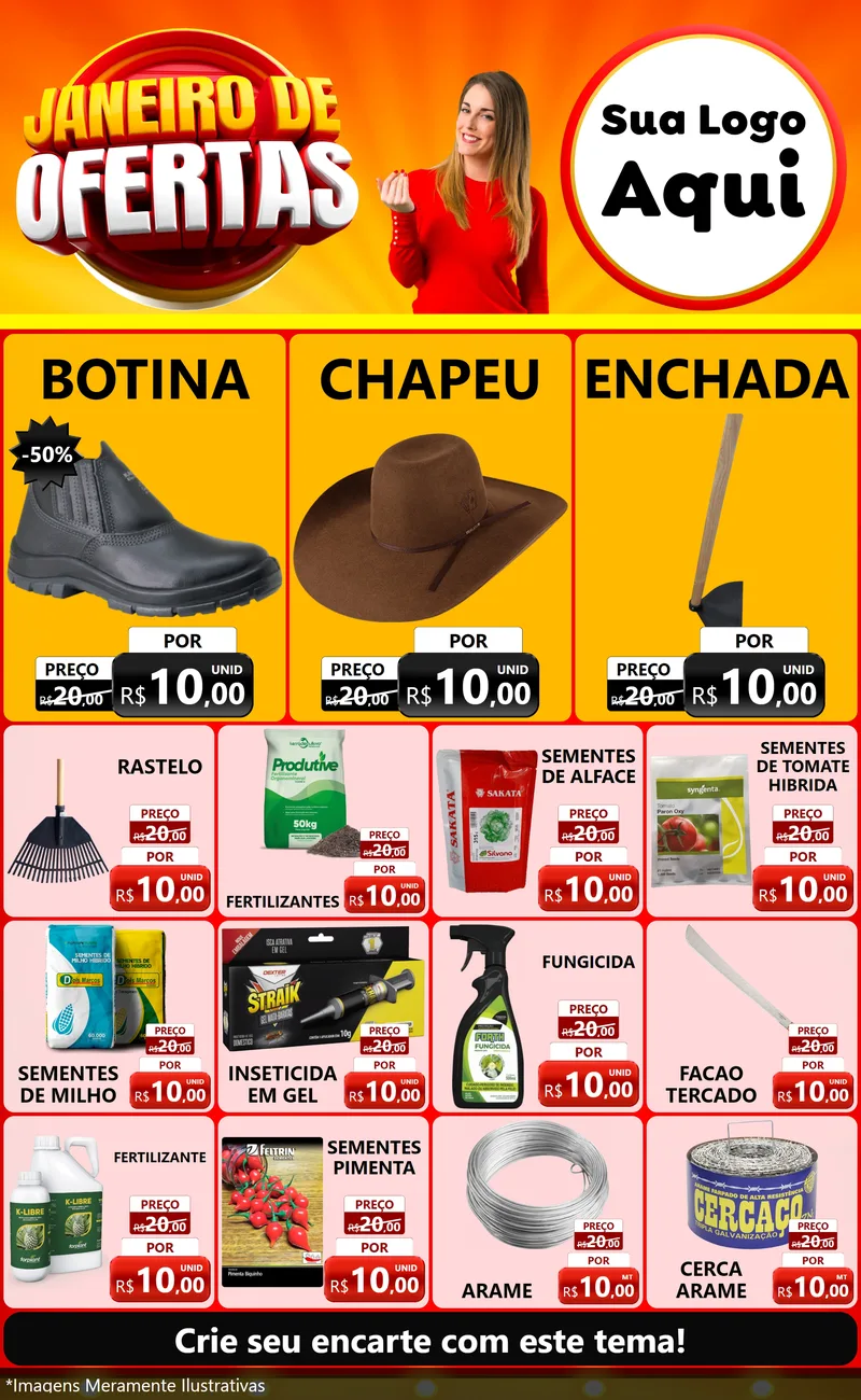 Modelo de Encarte para Encarte Grande com o tema Janeiro de Ofertas para Agropecuária