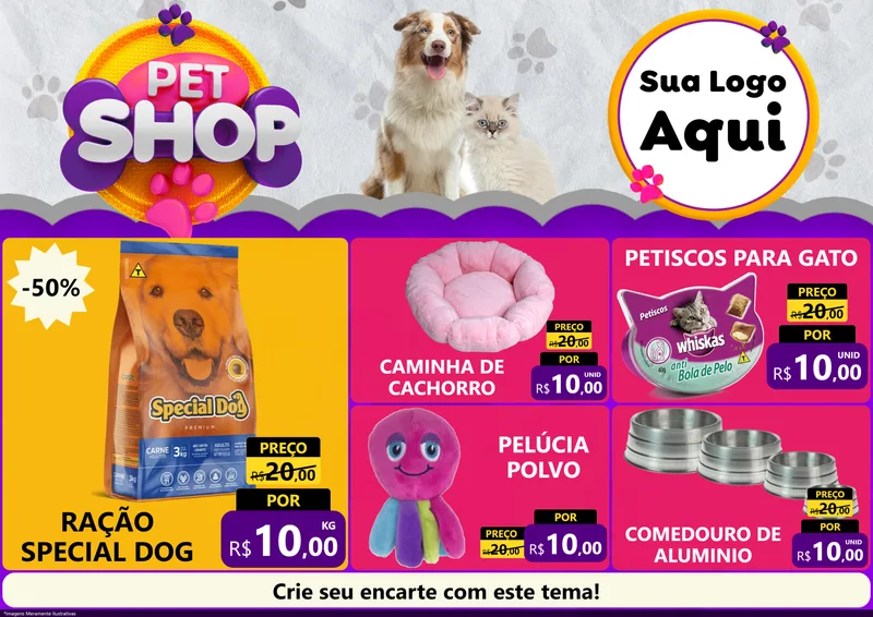 Modelo de Encarte para Encarte A4 Horizontal com o tema Pet Shop para Pet Shop