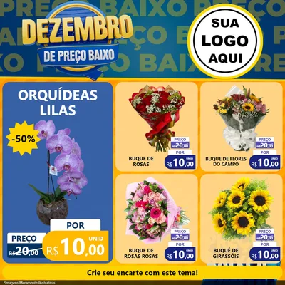 Modelo de Rede Social para Feed Facebook com o tema Dezembro de Preço Baixo para Floricultura e jardim