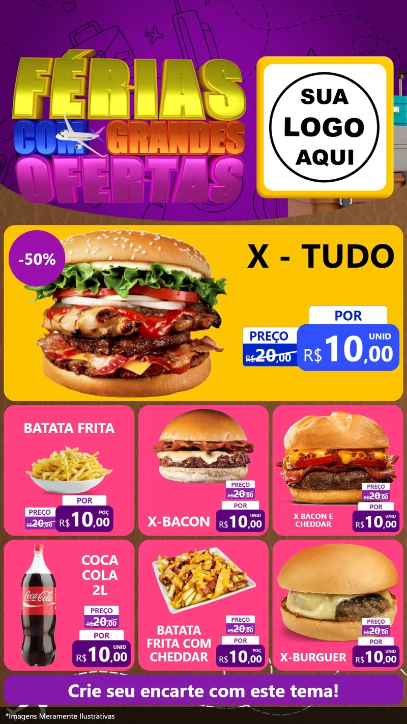 Modelo de Rede Social para Stories com o tema Férias com Grandes Ofertas para Hamburgueria