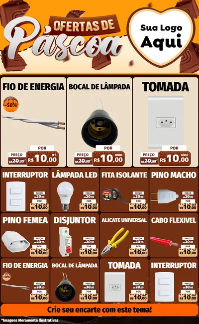 Modelo de Encarte para Encarte Grande com o tema Ofertas de Páscoa para Materiais Elétricos