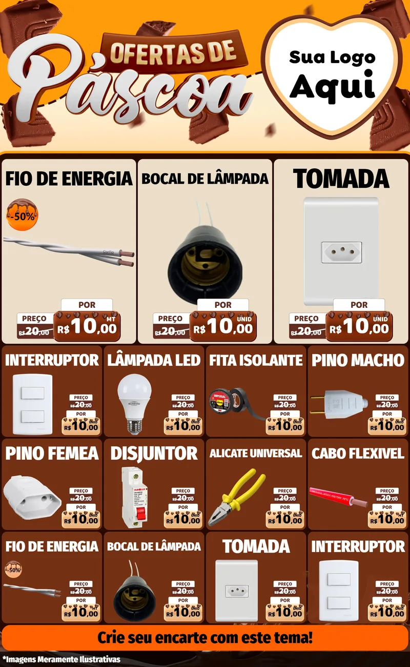 Modelo de Encarte para Encarte Grande com o tema Ofertas de Páscoa para Materiais Elétricos
