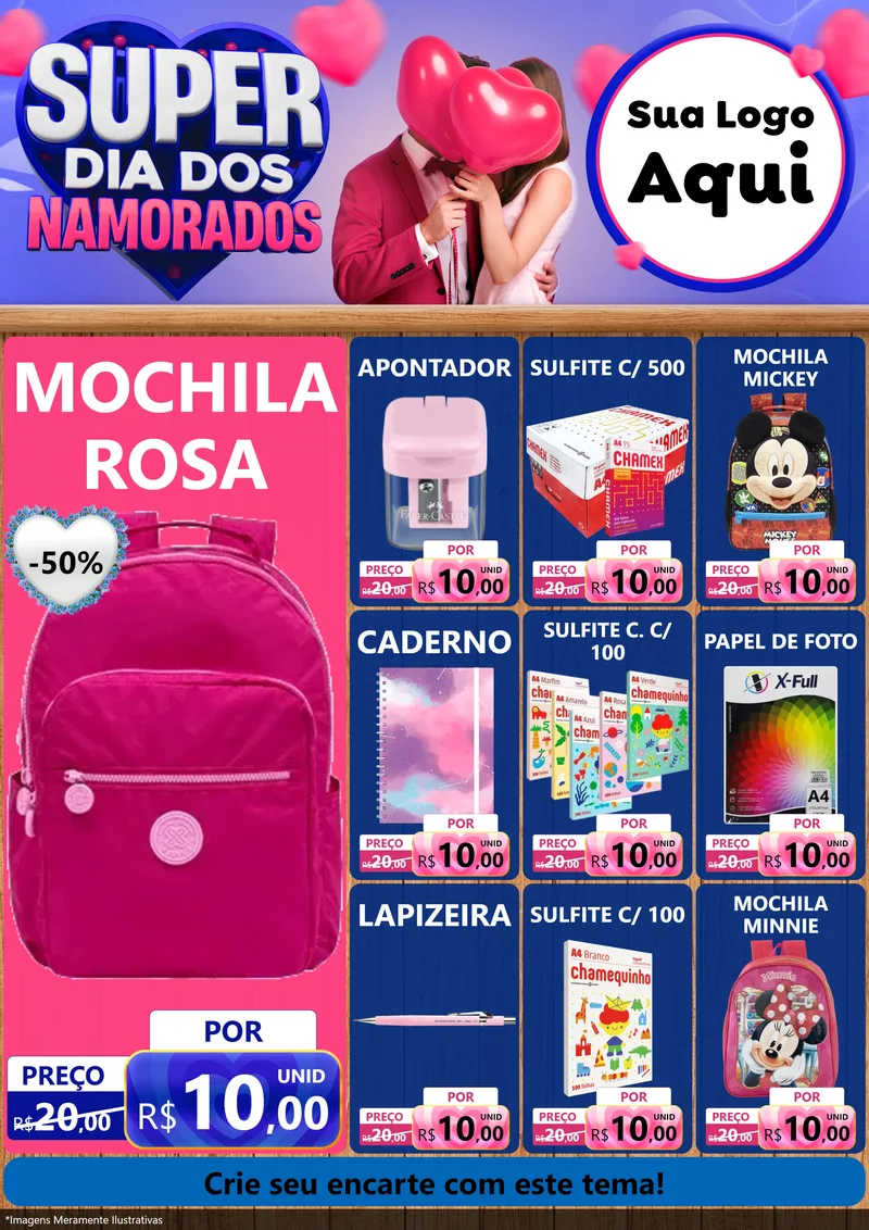 Modelo de Encarte para Encarte A4 Vertical com o tema Super Dia dos Namorados para Papelaria