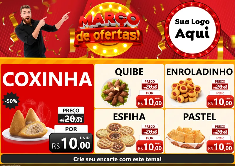 Modelo de Encarte para Encarte A4 Horizontal com o tema Março de Ofertas! para Salgadaria