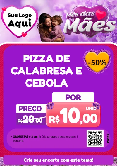Modelo de Cartaz para Cartaz A4 Vertical com o tema Mês das Mães para Pizzaria