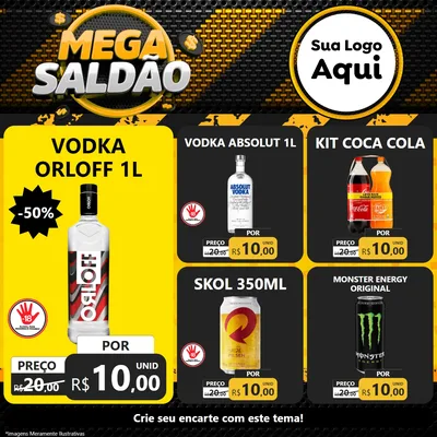 Modelo de Rede Social para Feed Facebook com o tema Mega Saldão para Distribuidora de bebidas