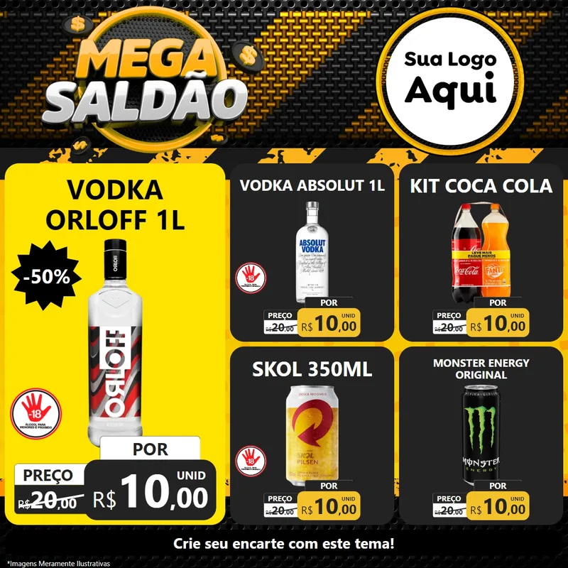 Modelo de Rede Social para Feed Facebook com o tema Mega Saldão para Distribuidora de bebidas