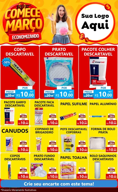 Modelo de Encarte para Encarte Grande com o tema Comece Março Economizando para Embalagens