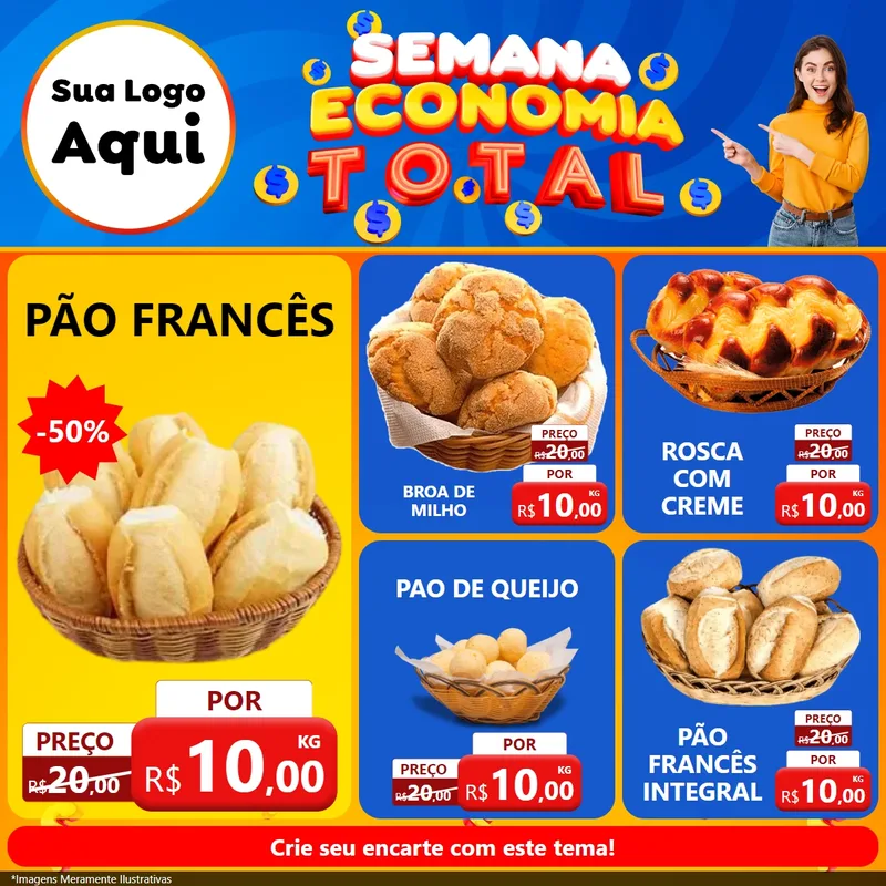 Modelo de Rede Social para Feed Facebook com o tema Semana Economia Total para Padaria