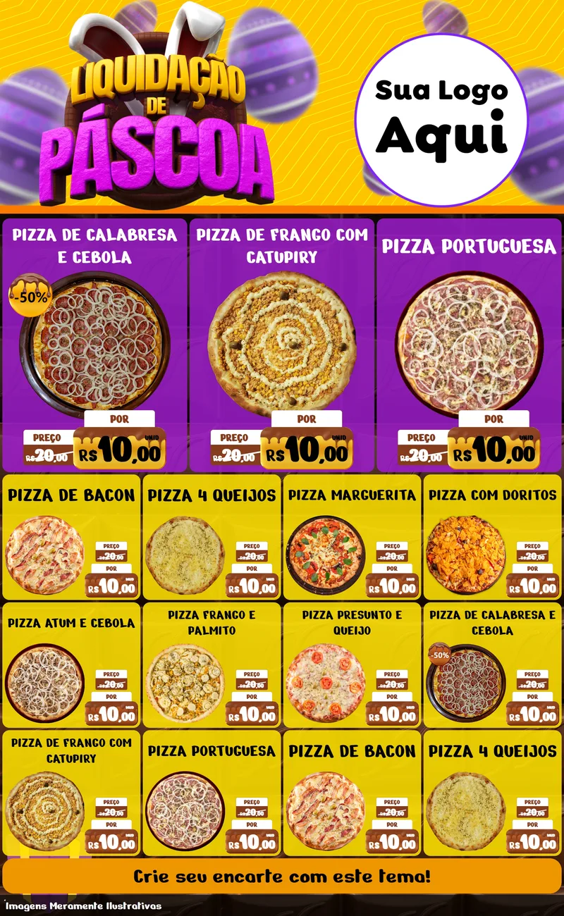 Modelo de Encarte para Encarte Grande com o tema Liquidação de Páscoa para Pizzaria