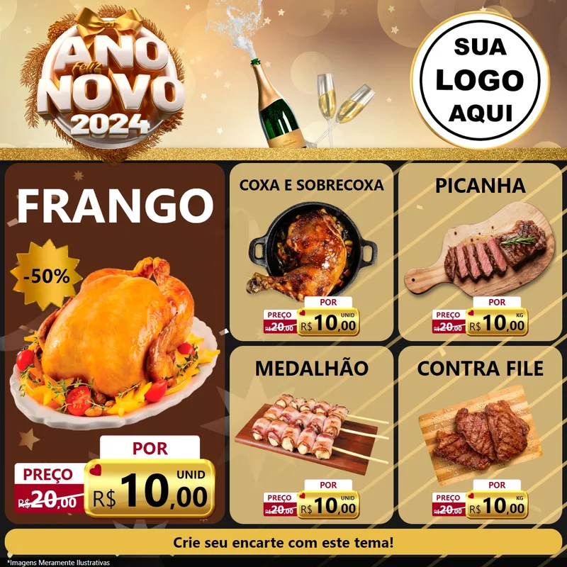 Modelo de Rede Social para Feed Facebook com o tema Feliz Ano Novo 2027 para Assados