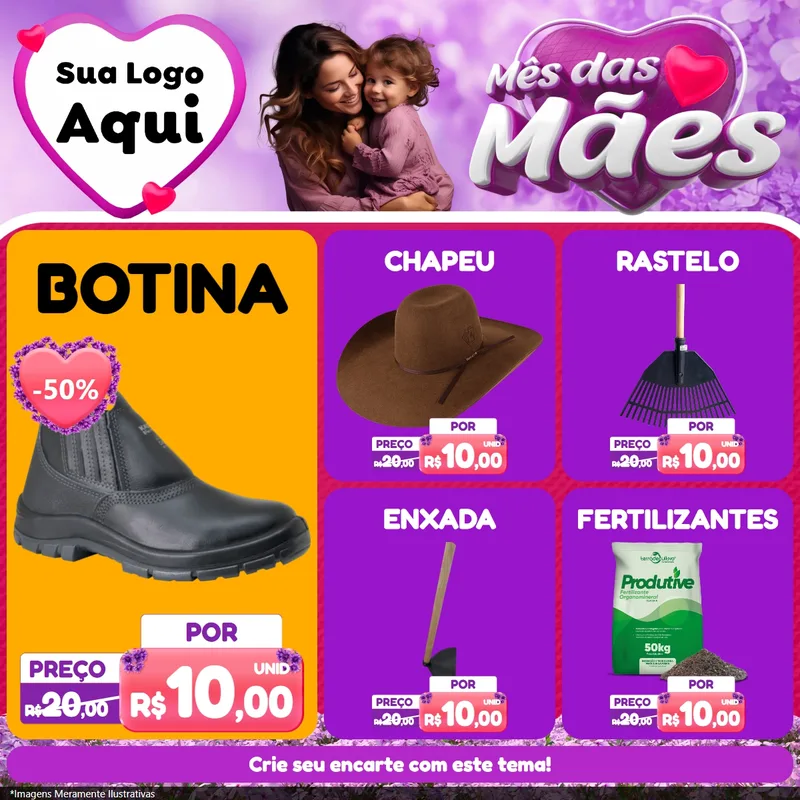 Modelo de Rede Social para Feed Facebook com o tema Mês das Mães para Agropecuária
