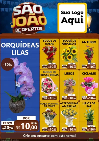 Modelo de Encarte para Encarte A4 Vertical com o tema São João Ofertas Imbatíveis! - Junina para Floricultura e jardim