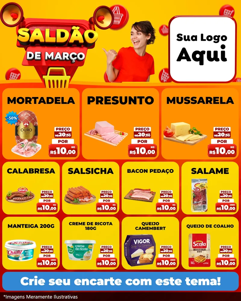 Modelo de Rede Social para Feed Instagram com o tema Saldão de Março para Frios e Laticínios