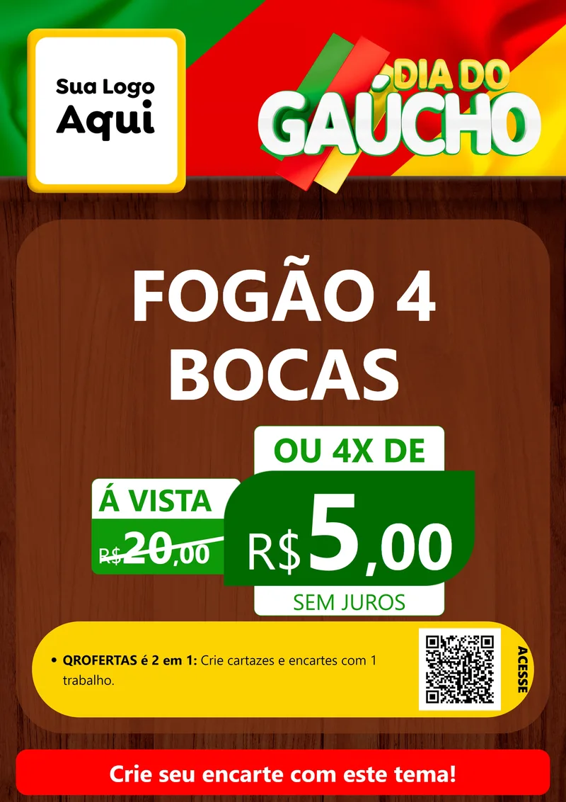 Modelo de Cartaz para Cartaz A4 Vertical com o tema Dia do Gaúcho para Móveis e Eletro